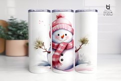 Watercolor Snowman with Pink Hat and Scarf Tumbler Design Product Image 2