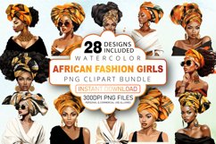 Watercolor African Fashion Girls Clipart Bundle Product Image 1