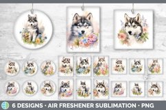 Bundle of six Wild Flowers Alaskan Malamutes Air Freshener designs.
