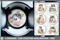 Bundle of six Wild Flowers Alaskan Malamutes Car Coaster designs.