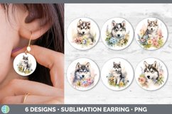 Bundle of six Wild Flowers Alaskan Malamutes Round Earrings designs.