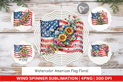 Wind Spinner Watercolor American Flag Floral Product Image 1