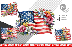 Watercolor American Flag Floral Clipart Product Image 1