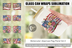 Glass Can Watercolor American Flag Floral Product Image 1