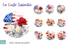 Roses and Poppies for 4th of July Car Coaster Sublimation Product Image 1