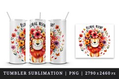 Watercolor amused lion flowers butterflies petals Floral Roar quote print 20 oz tumbler skinny mug wrap clipart t-shirt sublimation printable design