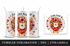 Watercolor amused lion flowers butterflies petals Floral Roar quote print 20 oz tumbler skinny mug wrap clipart t-shirt sublimation printable design