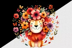 Watercolor amused lion flowers butterflies petals Floral Roar quote print 20 oz tumbler skinny mug wrap clipart t-shirt sublimation printable design