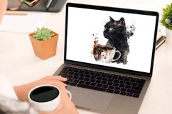 Watercolor Black Cat and Coffee Clipart Bundle Product Image 10