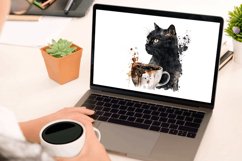 Watercolor Black Cat and Coffee Clipart Bundle Product Image 10