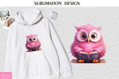 Pink Funny Owl with Books| Watercolor Sublimation Design Product Image 1