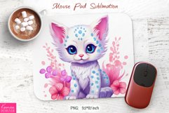 Cartoon White Cat Head with Roses|Floral Mouse Pad Design Product Image 1
