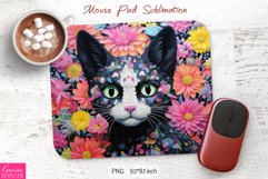 Floral Black Cat Head with Green Eyes | Mouse Pad Design Product Image 1