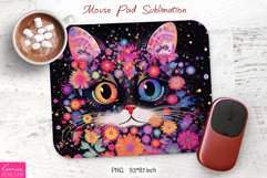 Pink Flowers|Black Cat with Big Eyes Mouse Pad Sublimation Product Image 1