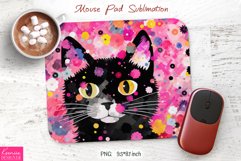 Pink and Black Cat with Big Eyes |Pop Art Mouse Pad Product Image 1
