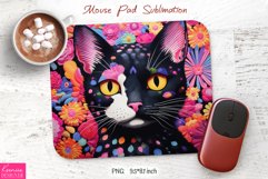 Floral Black Cat Head with Yellow Eyes | Mouse Pad Design Product Image 1