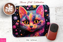Floral Pink Cat Head with Yellow Eyes | Mouse Pad Design Product Image 1