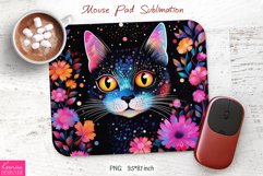 Floral Black Cat Head with Pink Ears| Mouse Pad Design Product Image 1