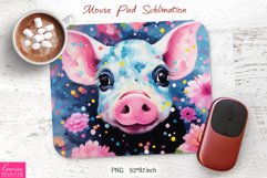 Watercolor Floral Smiling Pig|Animal Mouse Pad Design Product Image 1