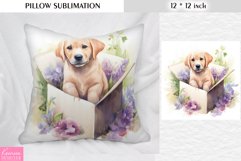 Watercolor Puppy in the Box|Flower Pillow Sublimation Product Image 1