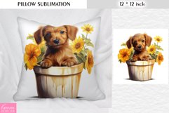 Cute Puppy in the Clay Pot|Watercolor Spring Pillow Design Product Image 1