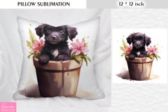 Black Puppy in the Clay Pot|Flower Pillow Sublimation Product Image 1