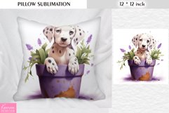 Dalmatian Puppy in the Clay Pot with Lavender| Pillow Design Product Image 1