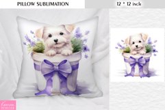 White Little Dog in the Clay Pot with Lavender|Pillow Design Product Image 1