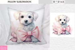 Watercolor Dog with Pink Bow|Animal Pillow Sublimation Product Image 1