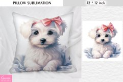 Watercolor White Puppy with Pink Bow|Animal Pillow Design Product Image 1