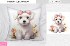White Little Dog with Pink Bow|Animal Pillow Sublimation Product Image 1