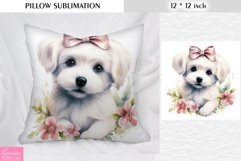 Watercolor White Little Dog|Animal Pillow Sublimation Product Image 1