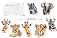 Watercolor baby wild animals, tropical animals, african png Product Image 1