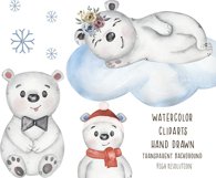 Watercolor Cute Baby Bear Clipart Product Image 3