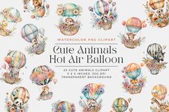 Watercolor Animals in Hot Air Balloon clipart Product Image 1