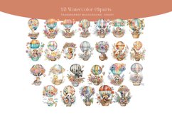 Watercolor Animals in Hot Air Balloon clipart Product Image 2