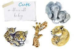 Watercolor clipart. Cute animal mother and baby. Mothers Day Product Image 1