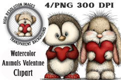 Watercolor Animals Valentine Clipart Product Image 1