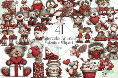 Watercolor Animals Valentine Clipart Product Image 1