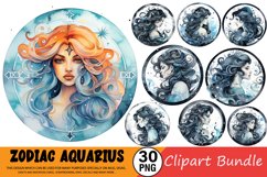 Watercolor Aquarius Zodiac Sign Clipart Bundle Product Image 1