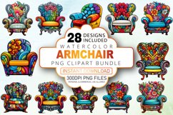 Watercolor Armchair Sublimation Clipart Bundle Product Image 1