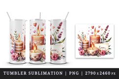 Watercolor aromatic candles with playful flames small hearts love print 20 oz tumbler skinny mug wrap clipart t-shirt sublimation printable design