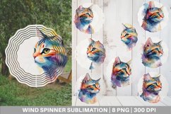 Watercolor Art Cat Wind Spinner | Sublimation Spinner Design Product Image 1