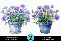 Watercolor Asters Pot Image Clipart Product Image 1