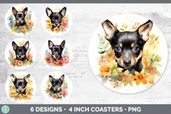 Bundle of six Wild Flowers Australian Kelpies Round Coaster designs.