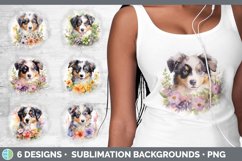 Bundle of six Wild Flowers Australian Shepherds Grunge Background designs.