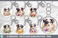 Bundle of six Wild Flowers Australian Shepherds Keychain designs.
