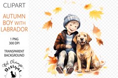 Watercolor autumn boy dog labrador sublimation clipart tranparent