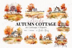 16 Watercolor Autumn Cottage Clipart Product Image 1