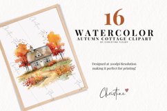 16 Watercolor Autumn Cottage Clipart Product Image 2